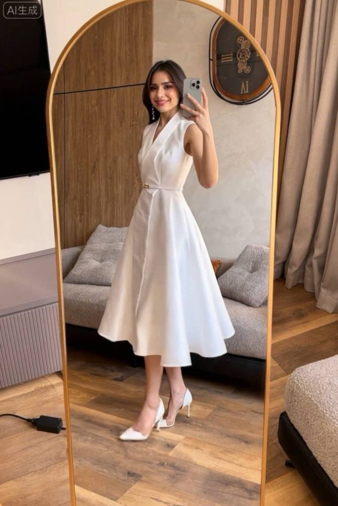 V-Neck High-Waisted Midi Dress
