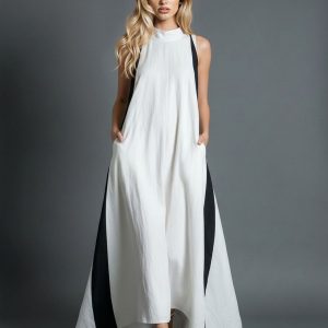 Color Block High Neck Maxi Dress