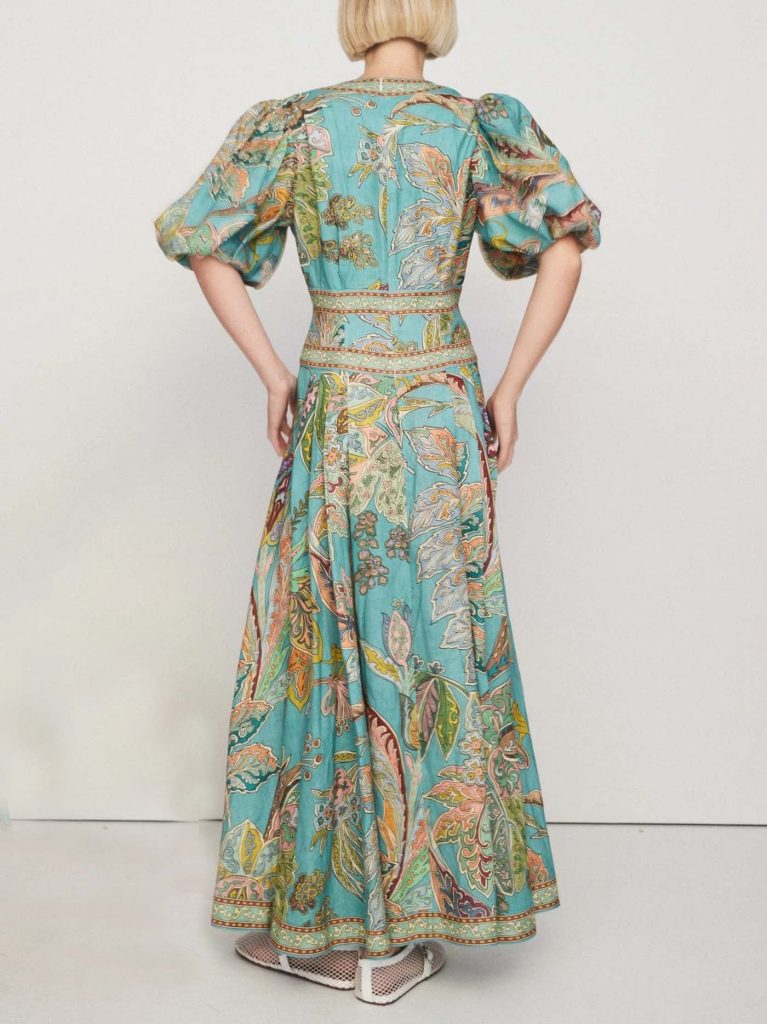 Printed Floral Satin Vintage Midi Dress