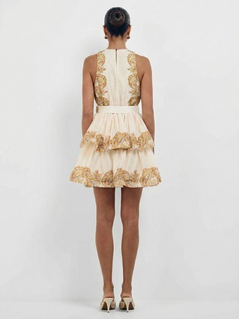 Printed V-Neck Sleeveless Elegant Mini Dress