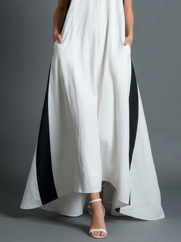 Color Block High Neck Maxi Dress