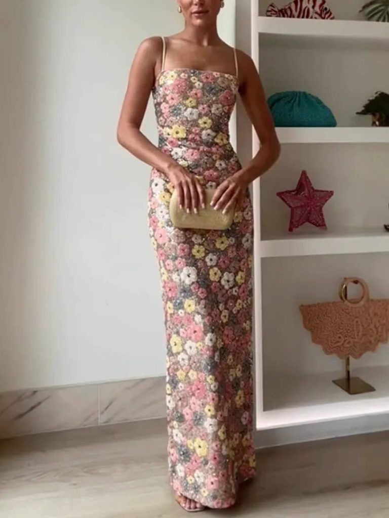 Printed Floral Square Neck Maxi Dress