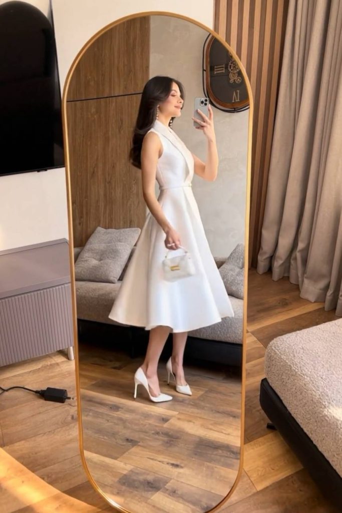 V-Neck High-Waisted Midi Dress