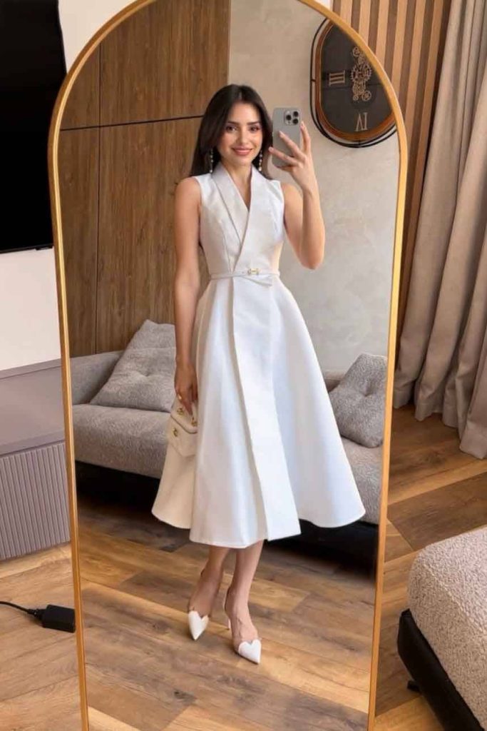 V-Neck High-Waisted Midi Dress
