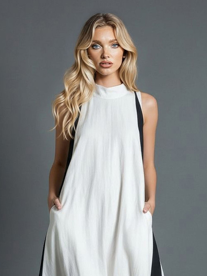 Color Block High Neck Maxi Dress