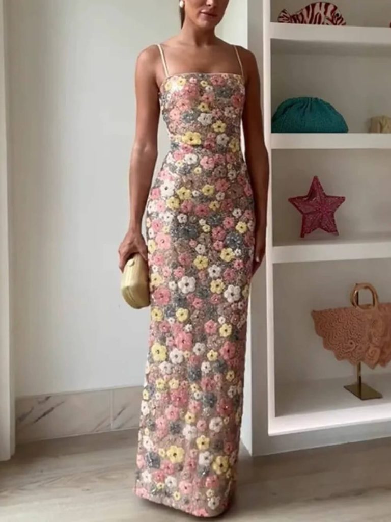 Printed Floral Square Neck Maxi Dress